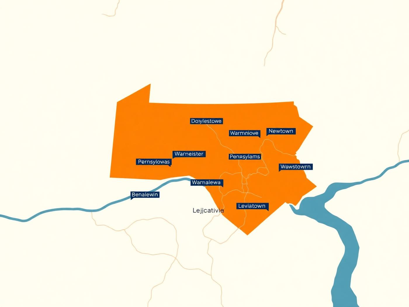 Map of Bucks County, PA